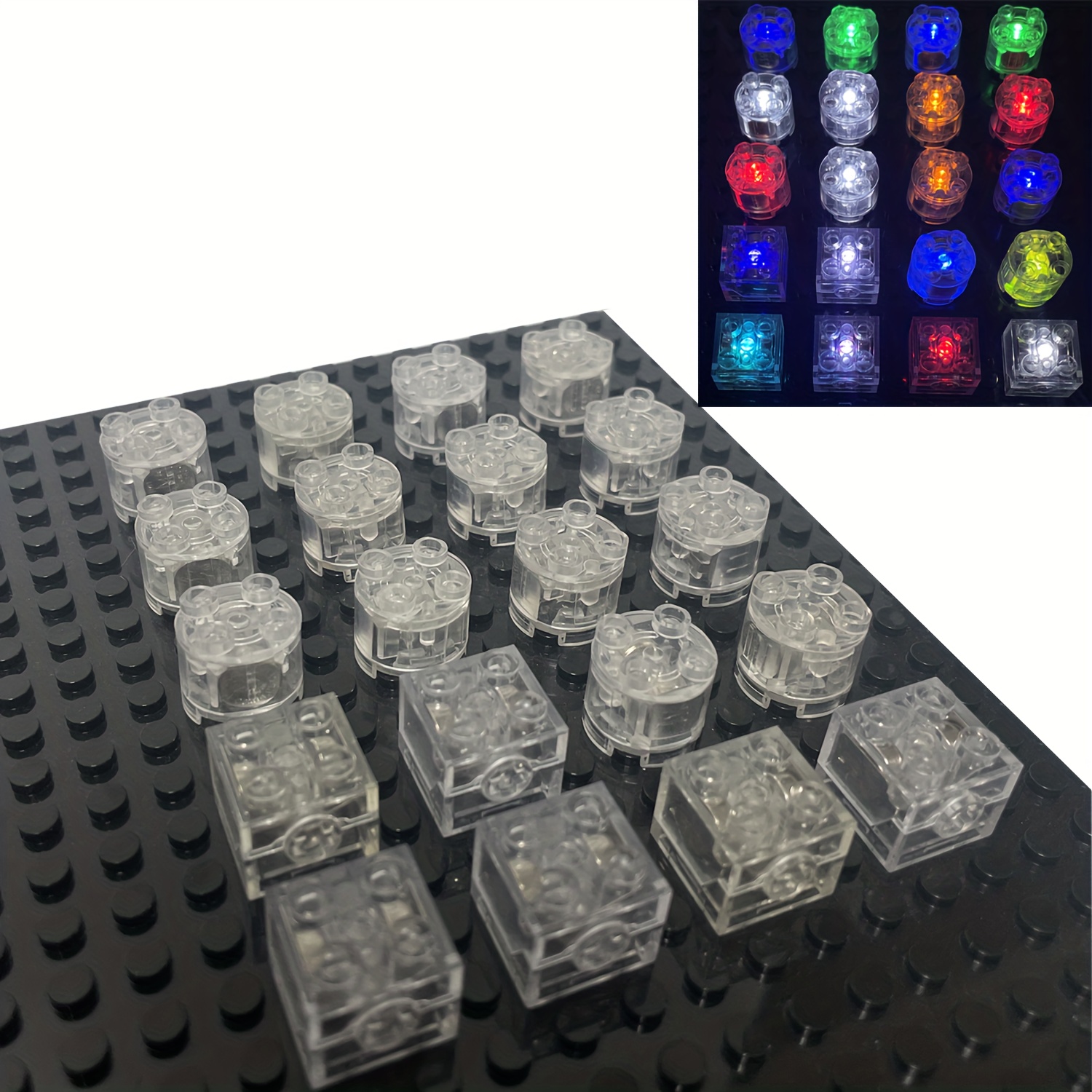 20pcs Light Up Bricks Accessory Kit Illuminate Your Creations with 2x2 Classic Clear Multicolor LED Light Bricks Set Compatible With All Major Brands