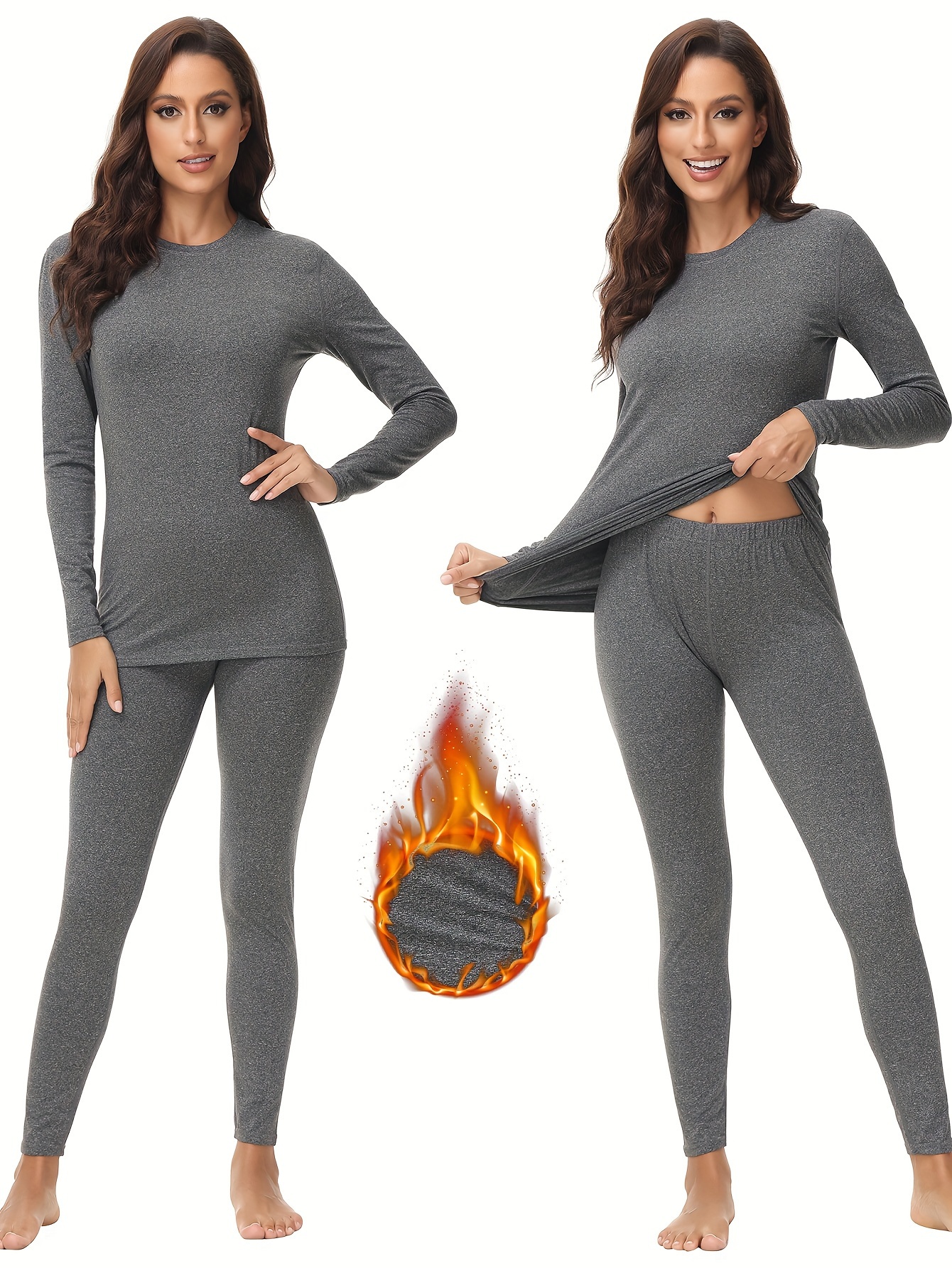 Sweat Tops - Women's Thermal Set With Fleece Line Thermal Leggings