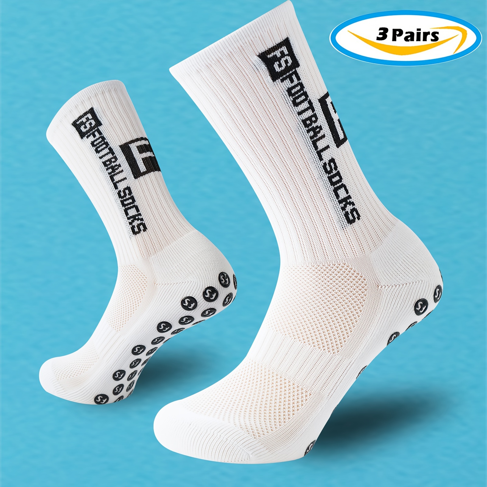 3Pairs Mens Grip Socks Soccer Non Slip Socks for Men Anti Slip