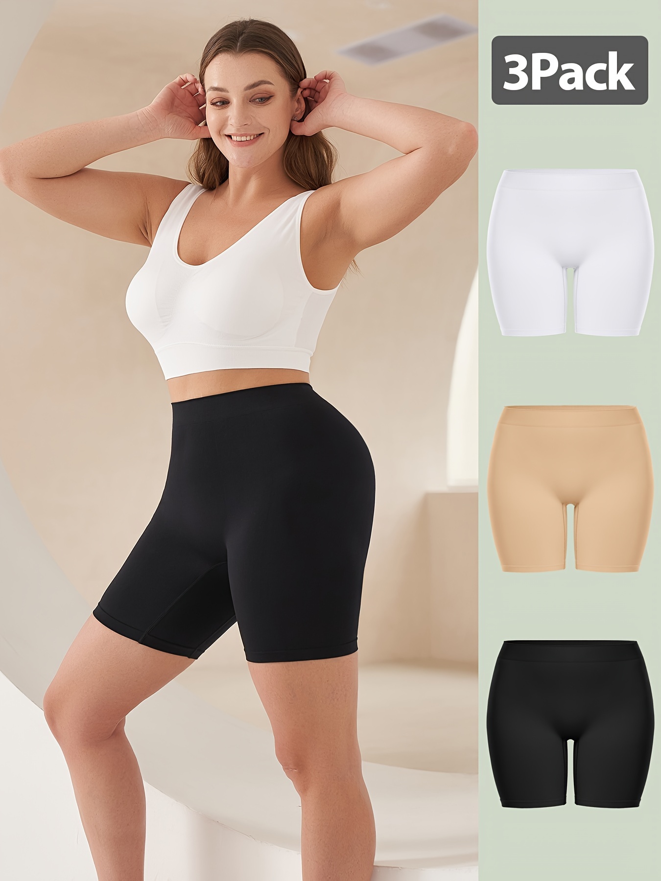 Women's Sports Shapewear Bottoms, Plus Size Solid Wide Waistband High *  Tummy Control Slimming Shorts