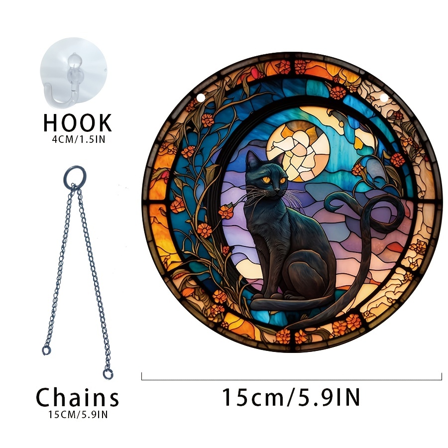 Acrylic Halloween Flower Cat Round Window Pendant