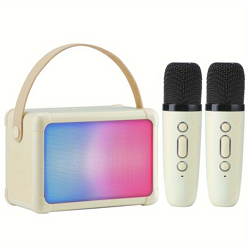 Micrófono Inalámbrico, Portátil Inalámbrica Micrófono y Altavoz del Karaoke  con LED para Niños , Micrófono Portátil para