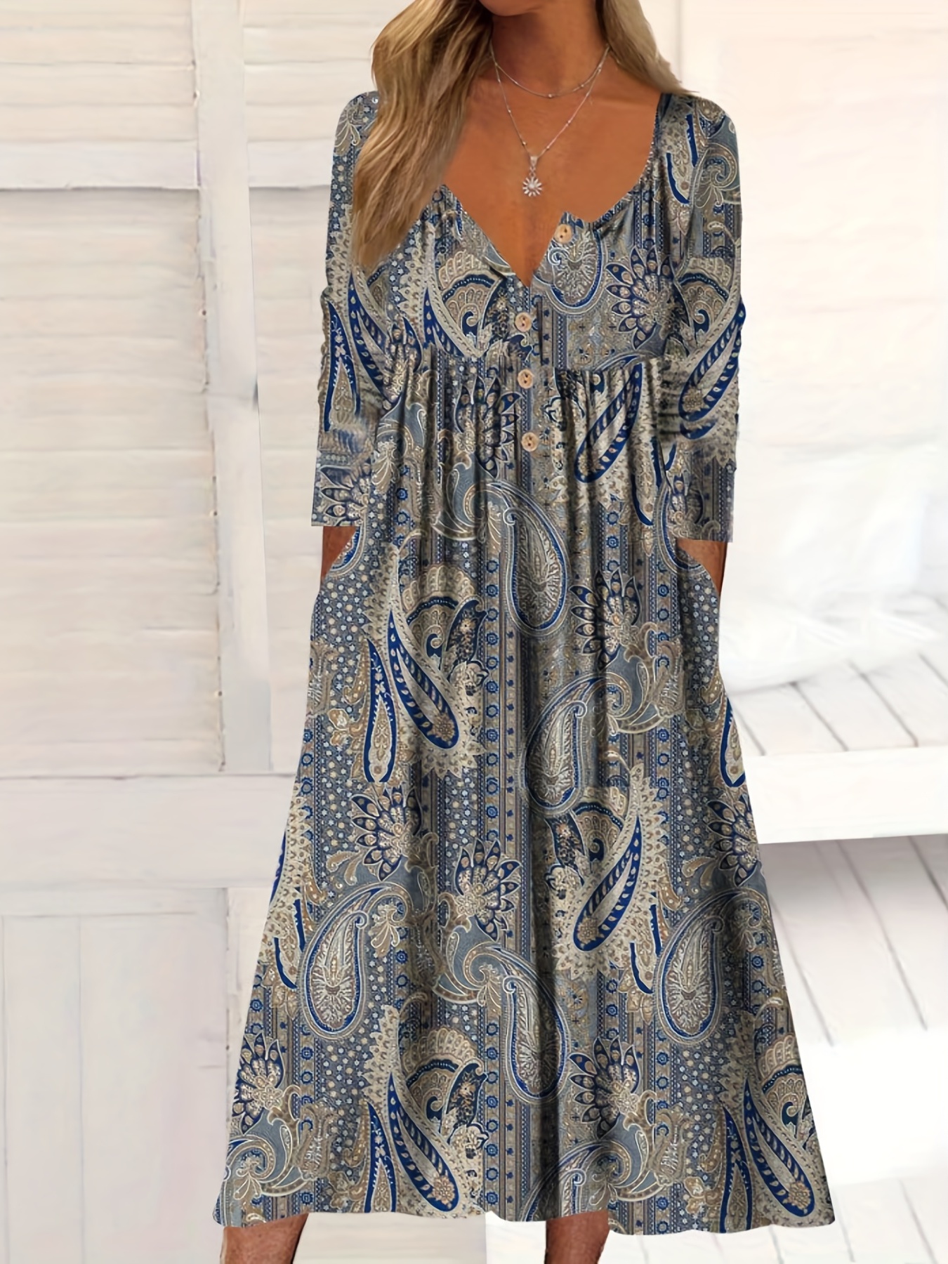 Boho Paisley Print Sleeveless Dresses, Collared Button Up A-line Under Knee  Dresses With Belted, Women's Clothings