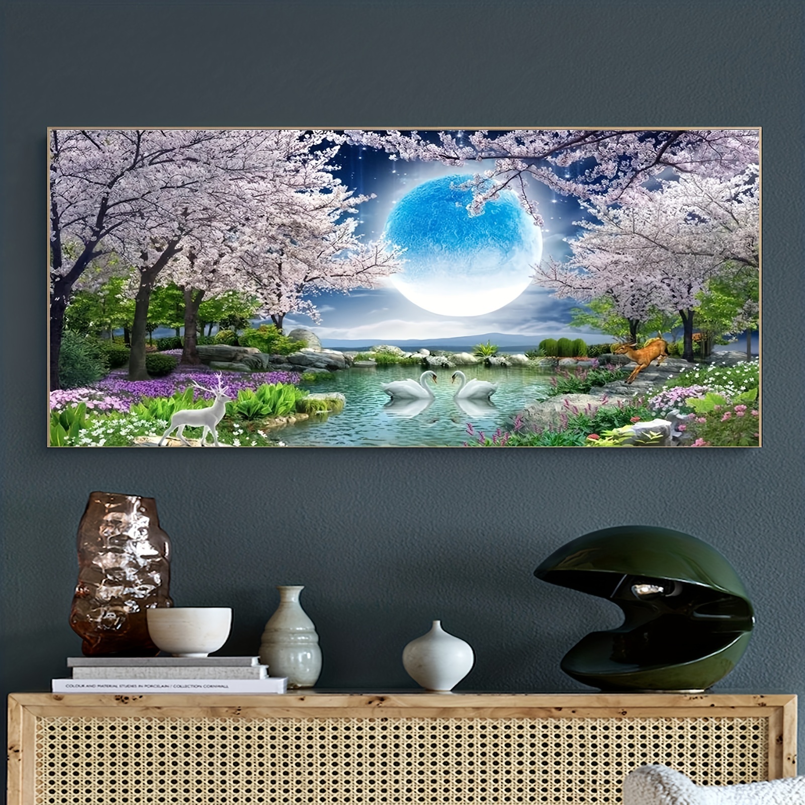 YALKIN 5D Large Diamond Painting Kits for Adults (31.5x15.7inch), Seaside  Moon Cherry Tree Full Round Drill Scenery Pictures Arts Paint by Diamonds  Kits Diamond Art Kits for Wall Decor Relax Gift 