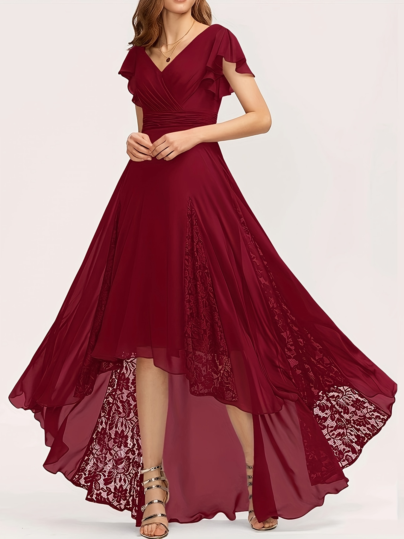 Plus Size Elegant Dress Women's Plus Floral Lace V Neck - Temu Canada