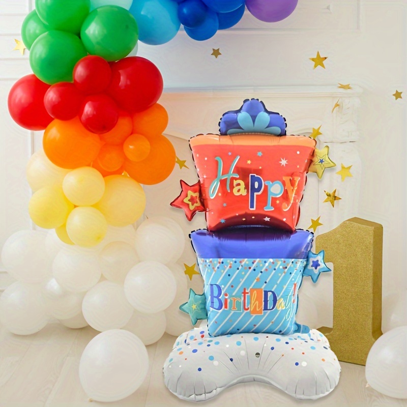 

1pc Standing Colorful Birthday Gift Box, Birthday Party Decoration Room Decoration, Happy Birthday Cake Balloon, Birthday Gift Balloon, Birthday Decoration Balloon Easter Gift