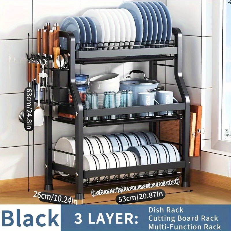 2 Tier Expandable Dish Drying Rack for Kitchen Counter Large capacity  Black