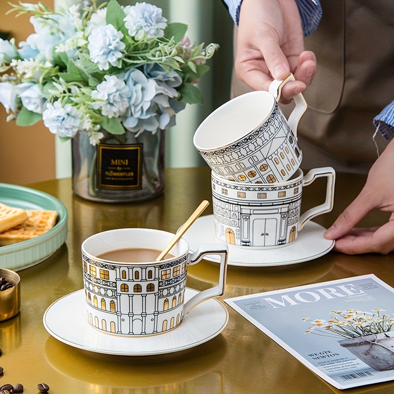 Set di tazze e piattini da caffè di lusso in stile marocchino con manico in  oro per tazza da tè in ceramica con Cappuccino da caffè speciale 250ml -  AliExpress