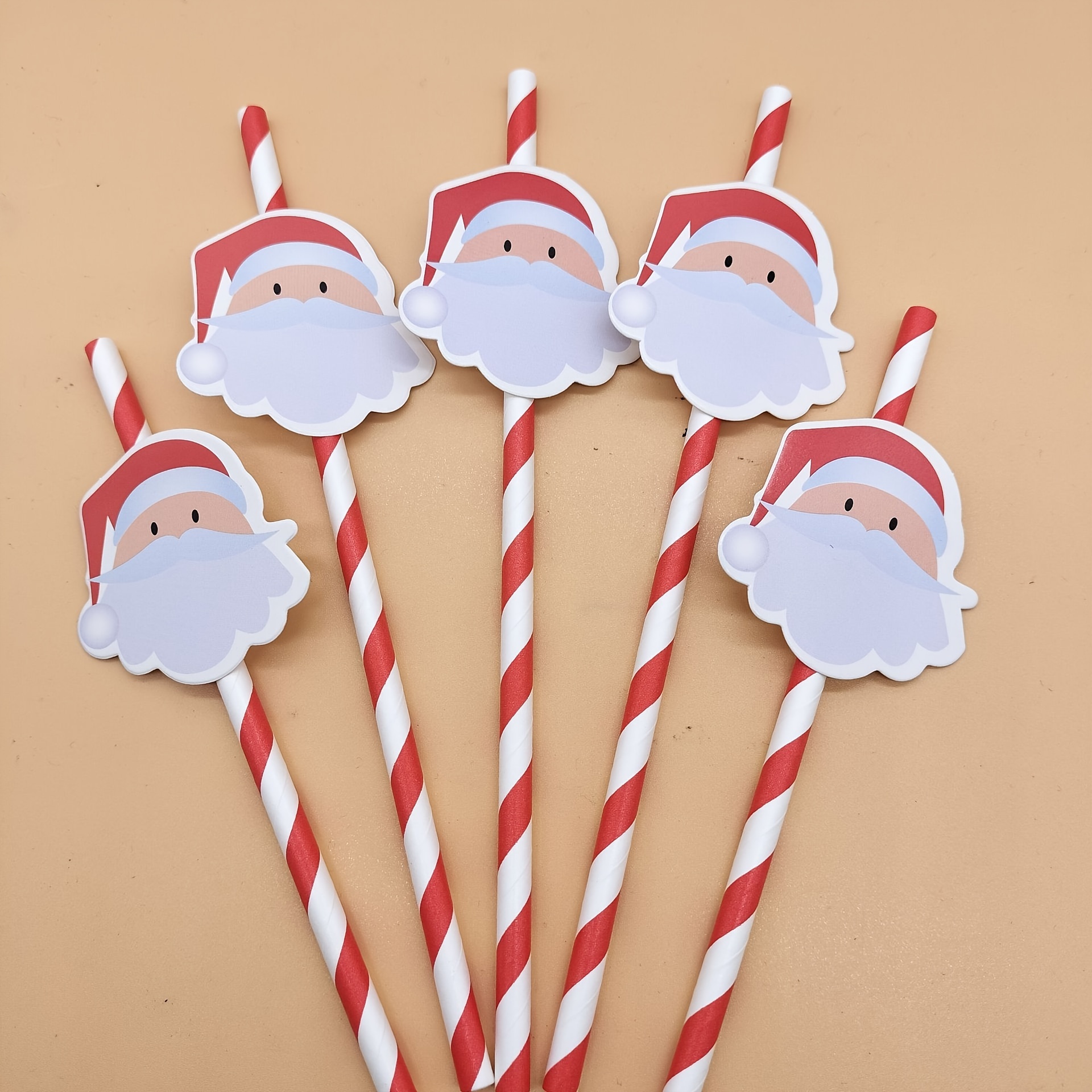 Santa Claus Card Decorative Straw, Disposable Degradable Paper