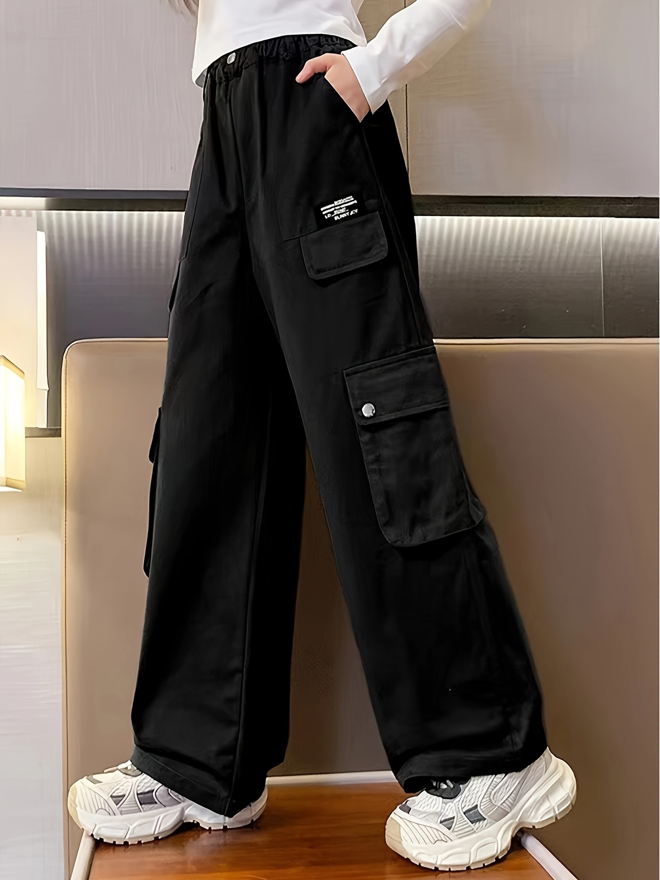 Fashion Girls Street Style Cargo Pants For Spring And Fall, All-match Wide  Leg Pants For Sports Casual