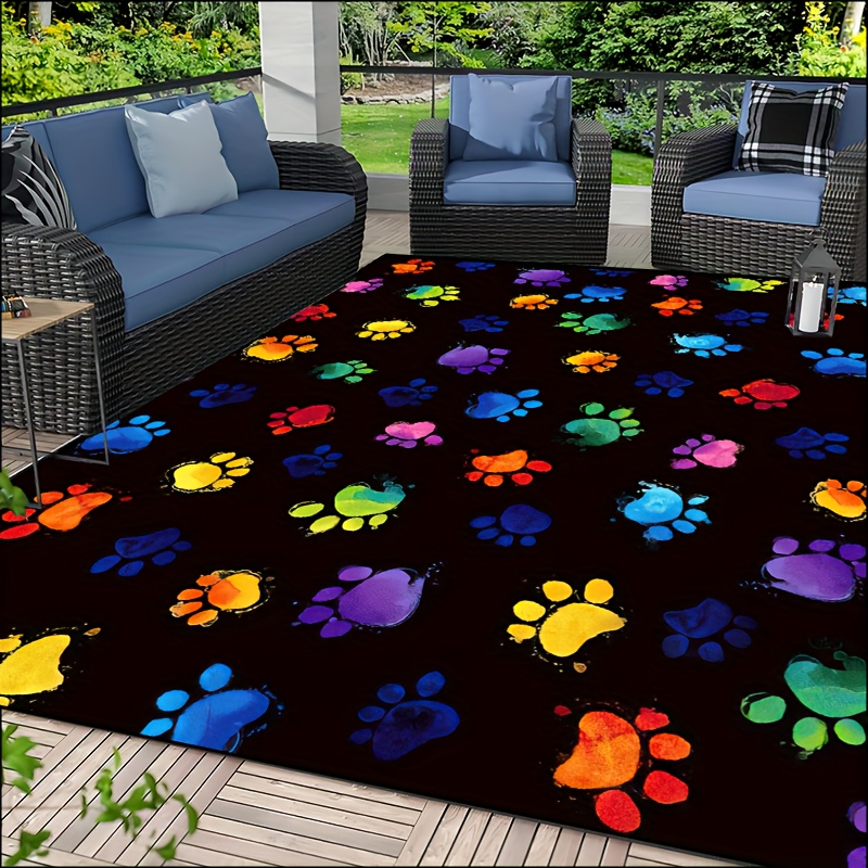 

1pc Colorful Dog-paws Pattern Area Rug, Stain Resistant Anti-slip Non-shedding Carpet, For Living Room Bedroom, Low-pile Carpet, Machine Washable, Home Decor, Room Decor