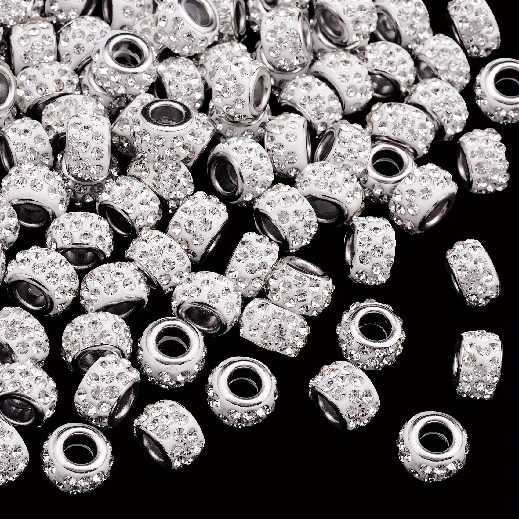 European Bead Rhinestone Bead pave silver roundelle spacer beads