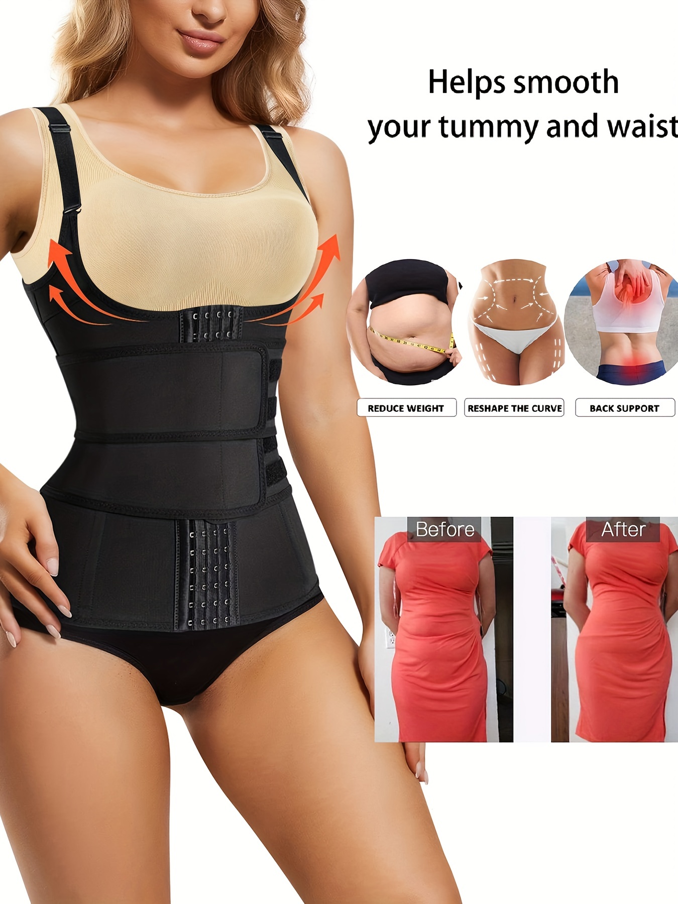 Junlan Women Waist Trainer Corset Zipper Hook Shapewear Double Control Body  Shaper Tummy Waist Cincher(Beige X-Small) 