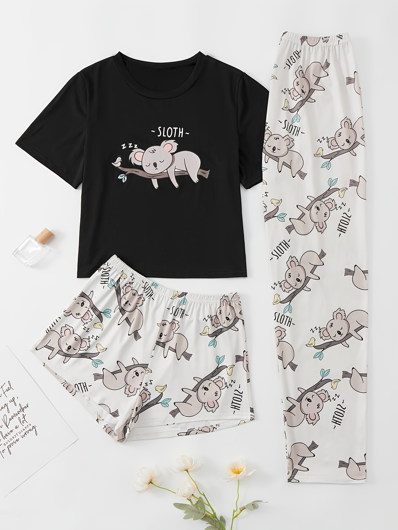 Cartoon Sloth Print Pajama Set Short Sleeve Crew Neck Top - Temu Canada