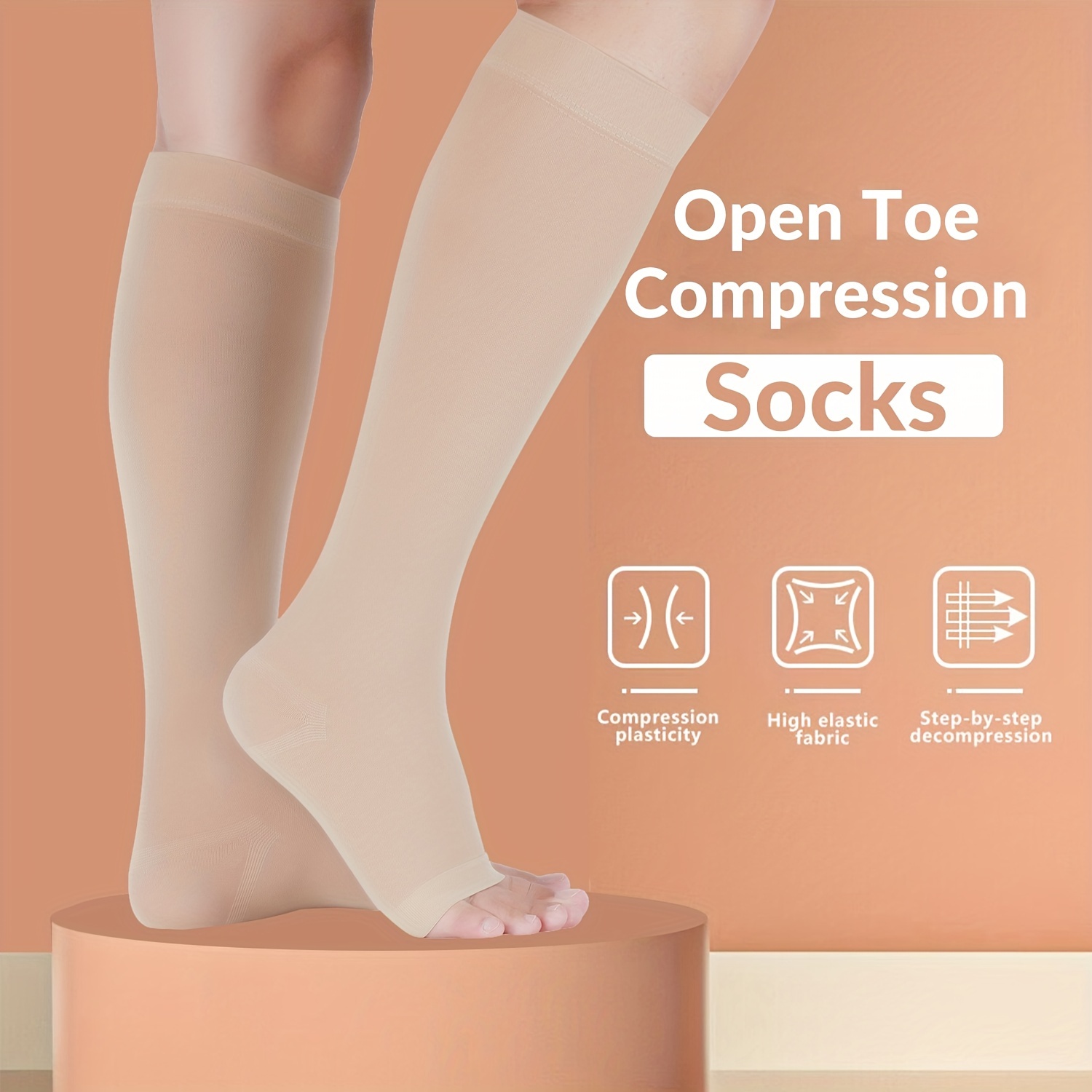 20 30 Mmhg Compression Socks Women Men Knee High Open Toe - Temu Canada
