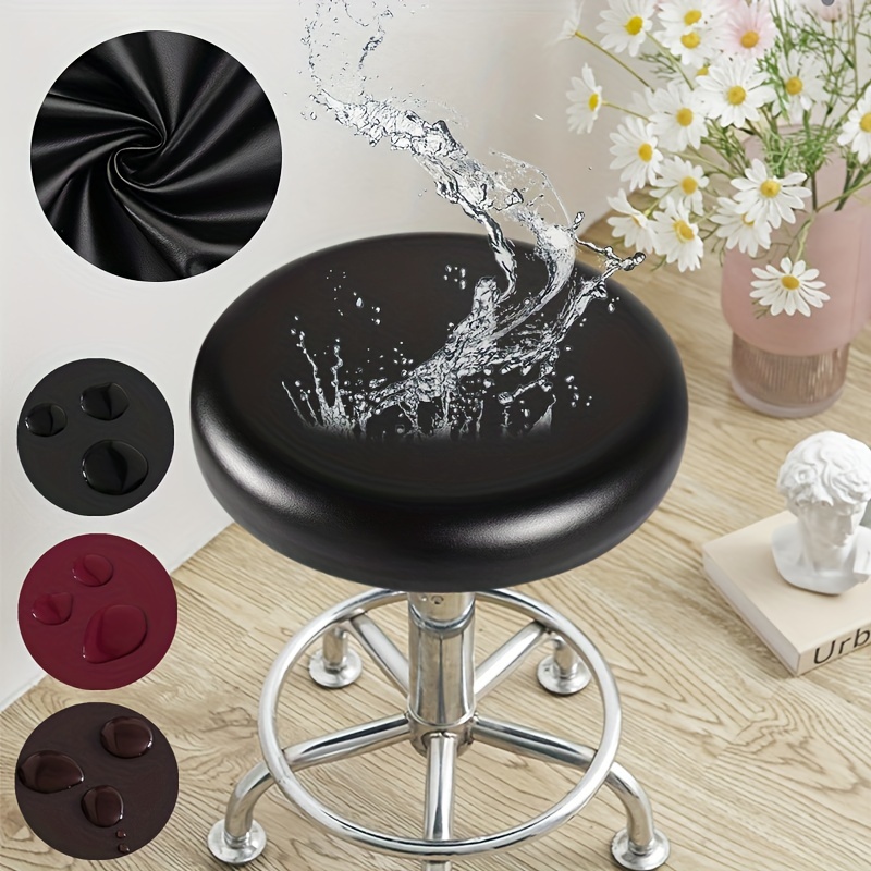 Elastic Pu Leather Round Stool Cover Waterproof Stool Protective Cover Bar  Salon Small Round Seat Cushion Cover Living Room Home Decor - Temu