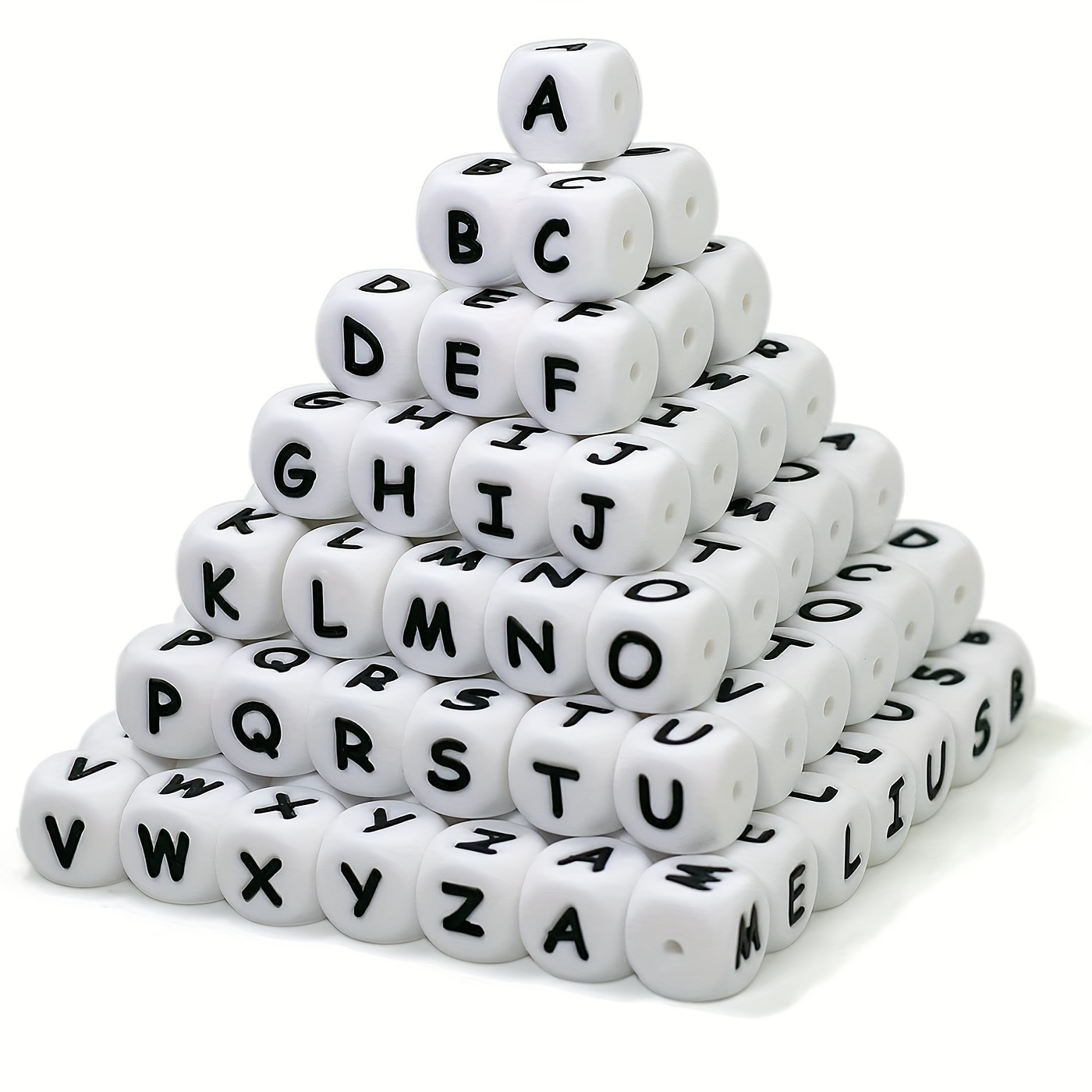 Square Block White Bottom Black Alphabet Letter Beads - Temu
