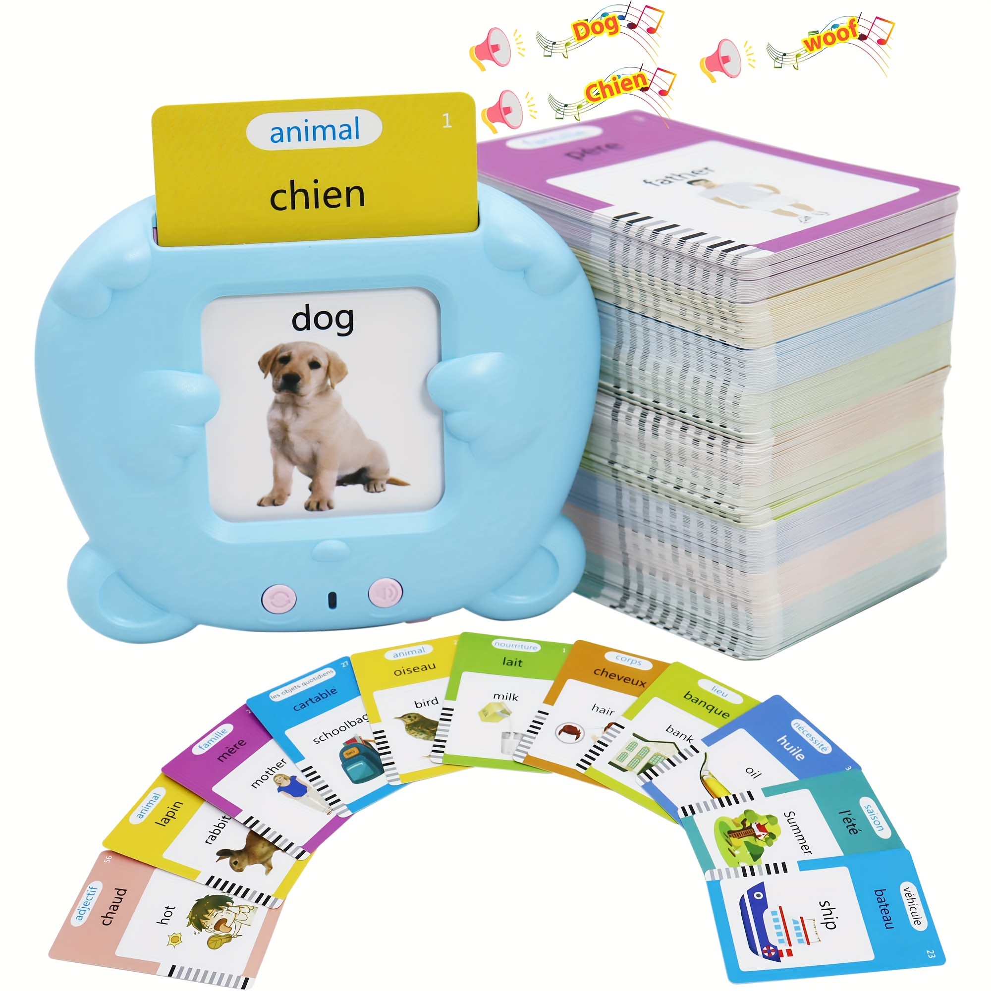 ZEENKIND French & English Talking Flash Cards for Toddlers Age 3-6 Years  Old, Learn French for Kids, Francais Motami Rechargeable Pocket Speech  Early