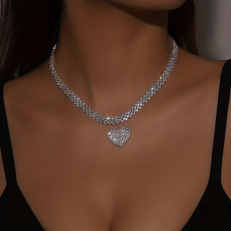 Rhinestone Heart Necklace - Temu