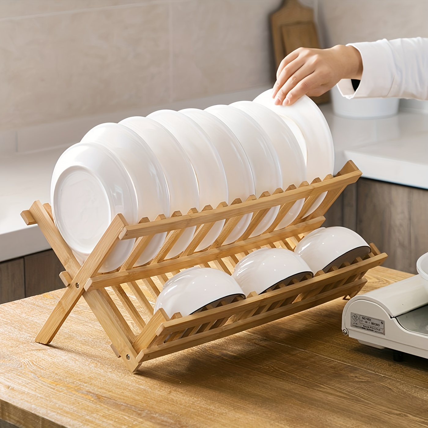 Wooden Dish Rack Plate Rack Collapsible Compact Dish Drying Rack Bamboo  Dish Drainer