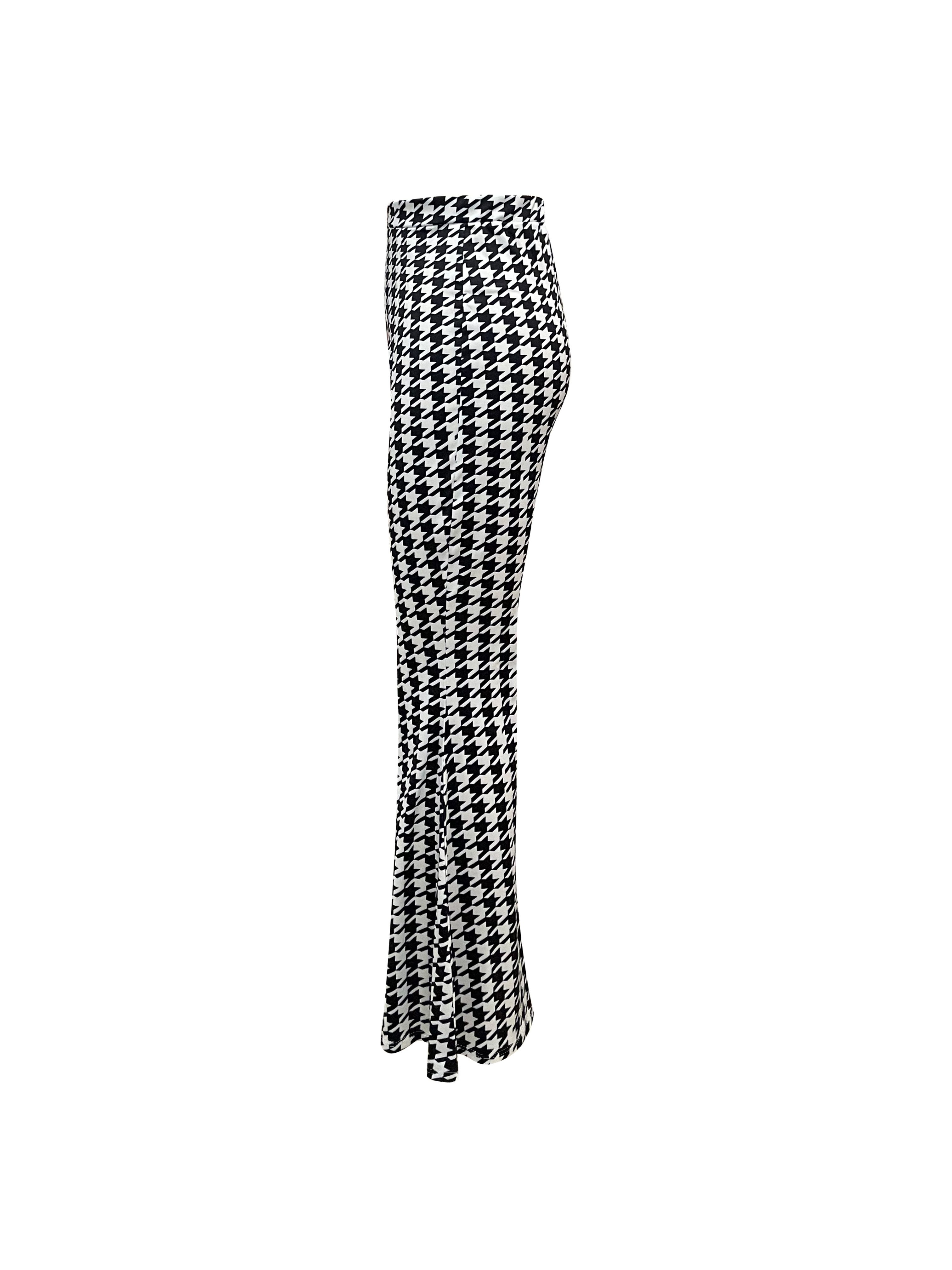 Houndstooth Print Flare Leg Pants Elegant High Waist Slim - Temu Canada