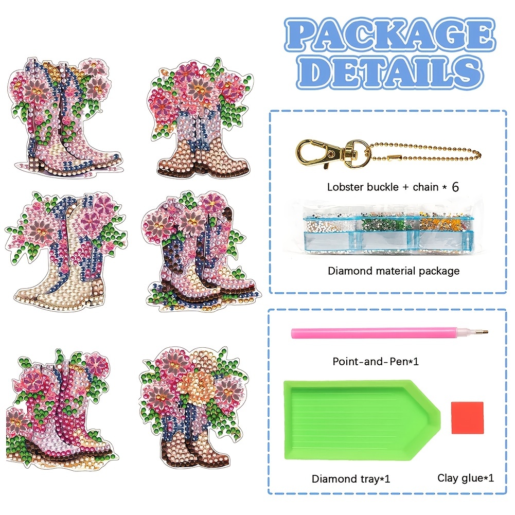 Diy Diamond Painting Keychain Kit Flower Boots Shaped - Temu