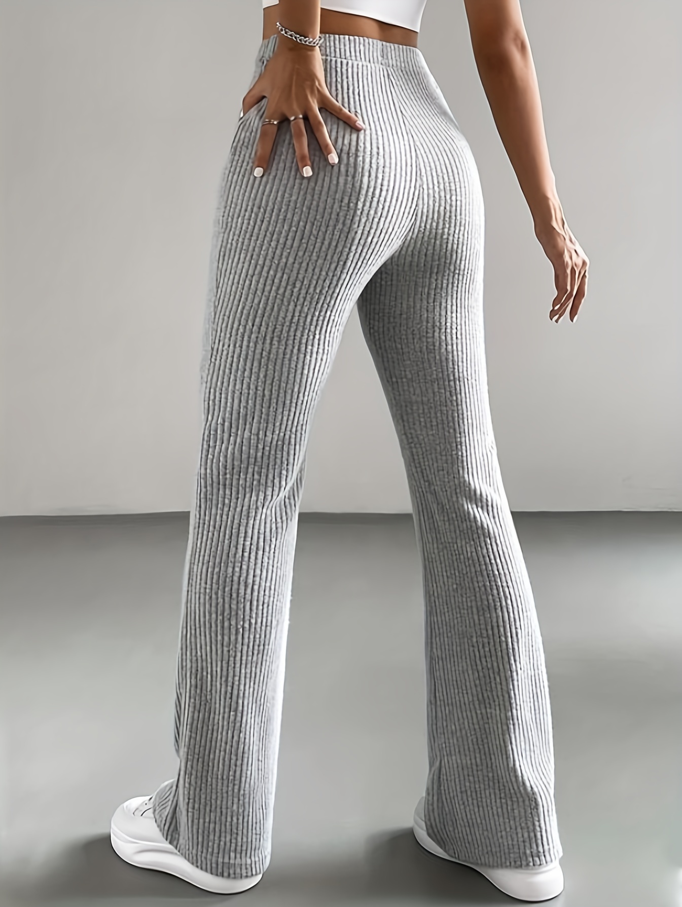 Black Lurex Pants - Ribbed Knit Pants - High-Rise Sweater Pants