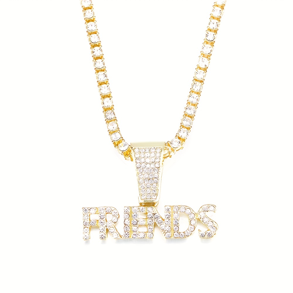 Hip Hop Letter Pendant Necklace Tennis Chain Cz Initial - Temu