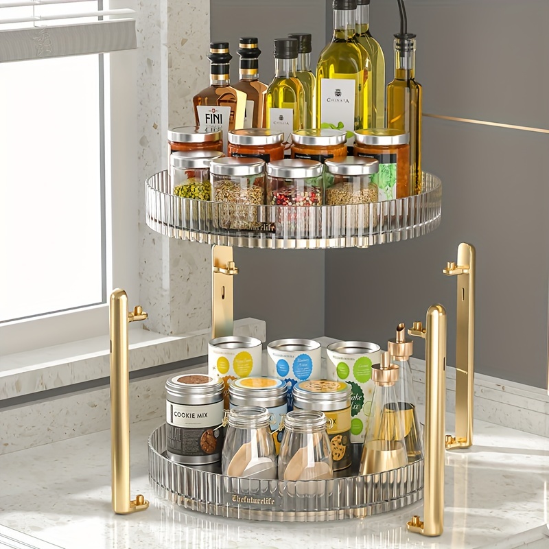 Double Layer Golden Turntable Kitchen Storage Shelf