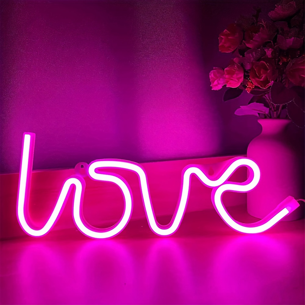 

1pc Love Shape Led Neon Sign, Usb & Battery Powered Novelty Letter Neon Mini Night Light, Novelty Wall Lamp With 2pcs Hooks For Bedroom Kids Room Party Home Wall Decor