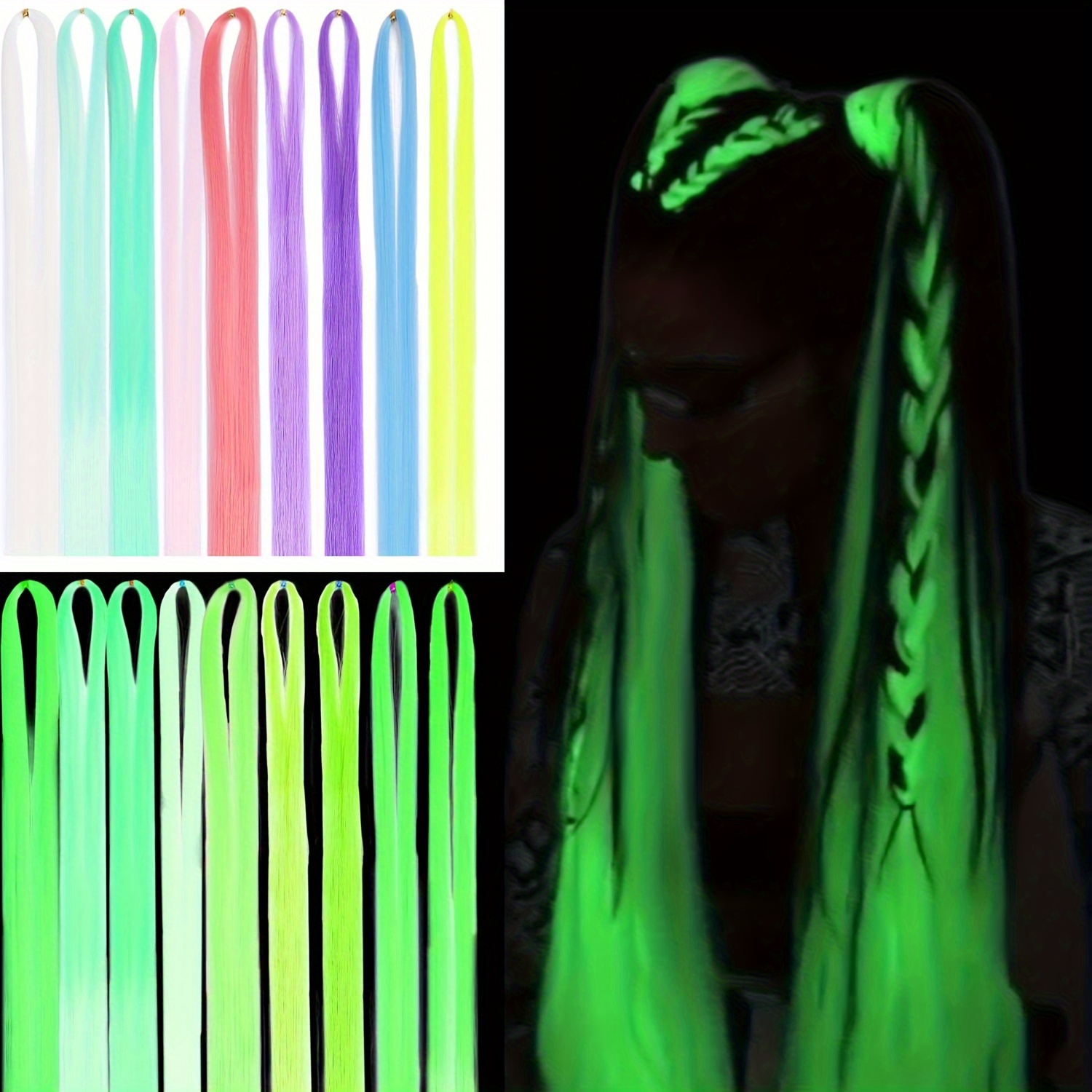 Glow In Dark Hair Extensions Clip In Fluorescence Hair - Temu