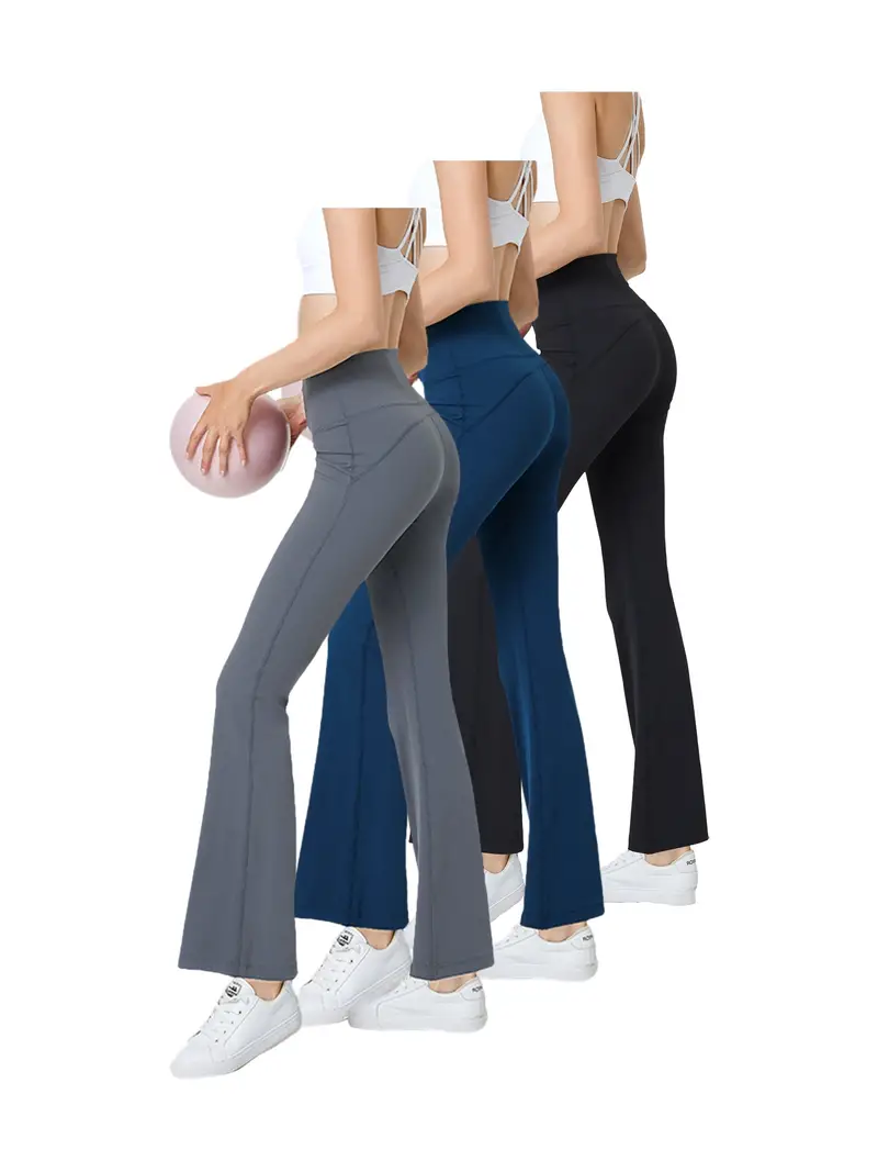 High Waist Yoga Flare Pants Tummy Control Pockets Women's - Temu Canada