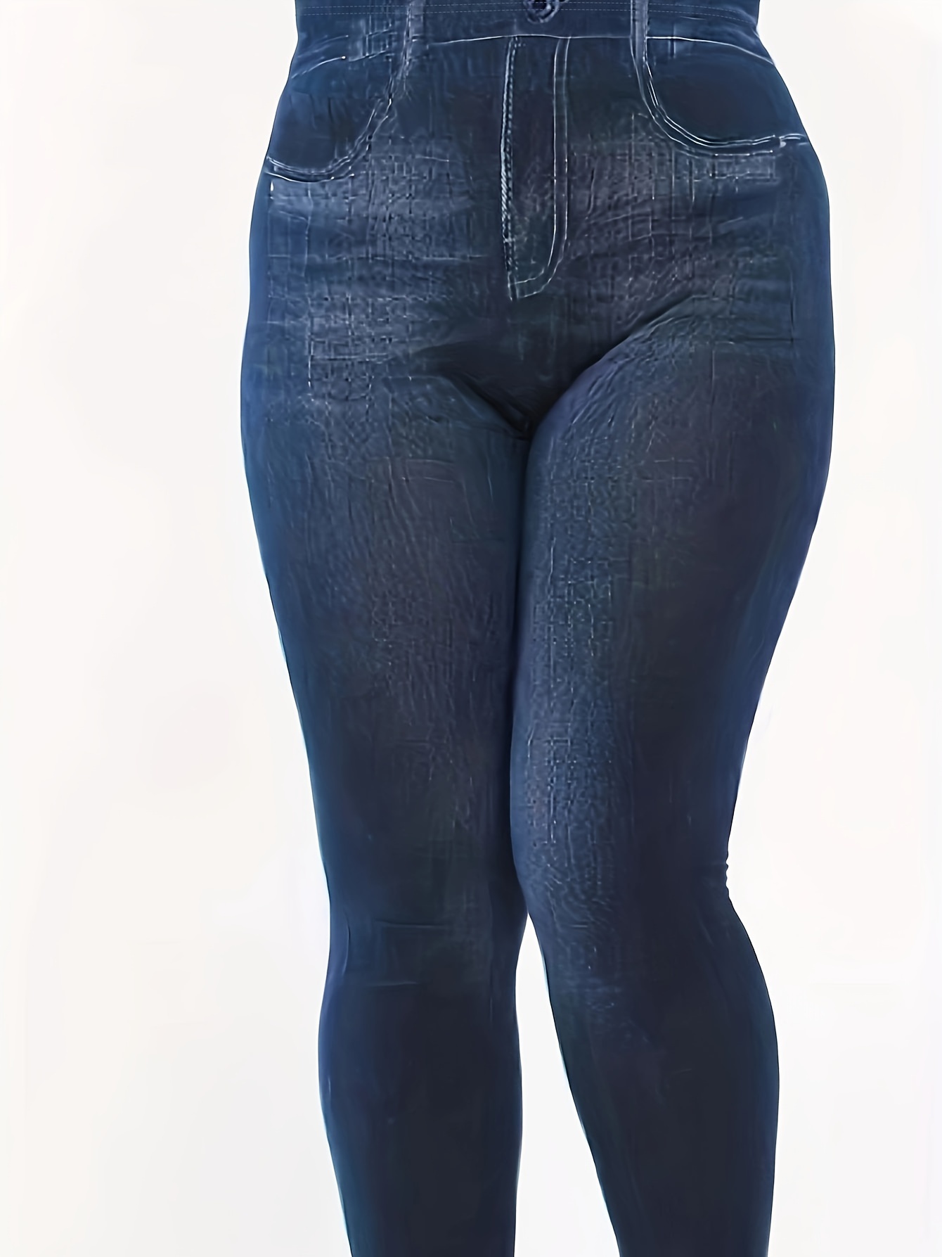 Plus Size Casual Pants Women's Plus Denim Print High - Temu Canada