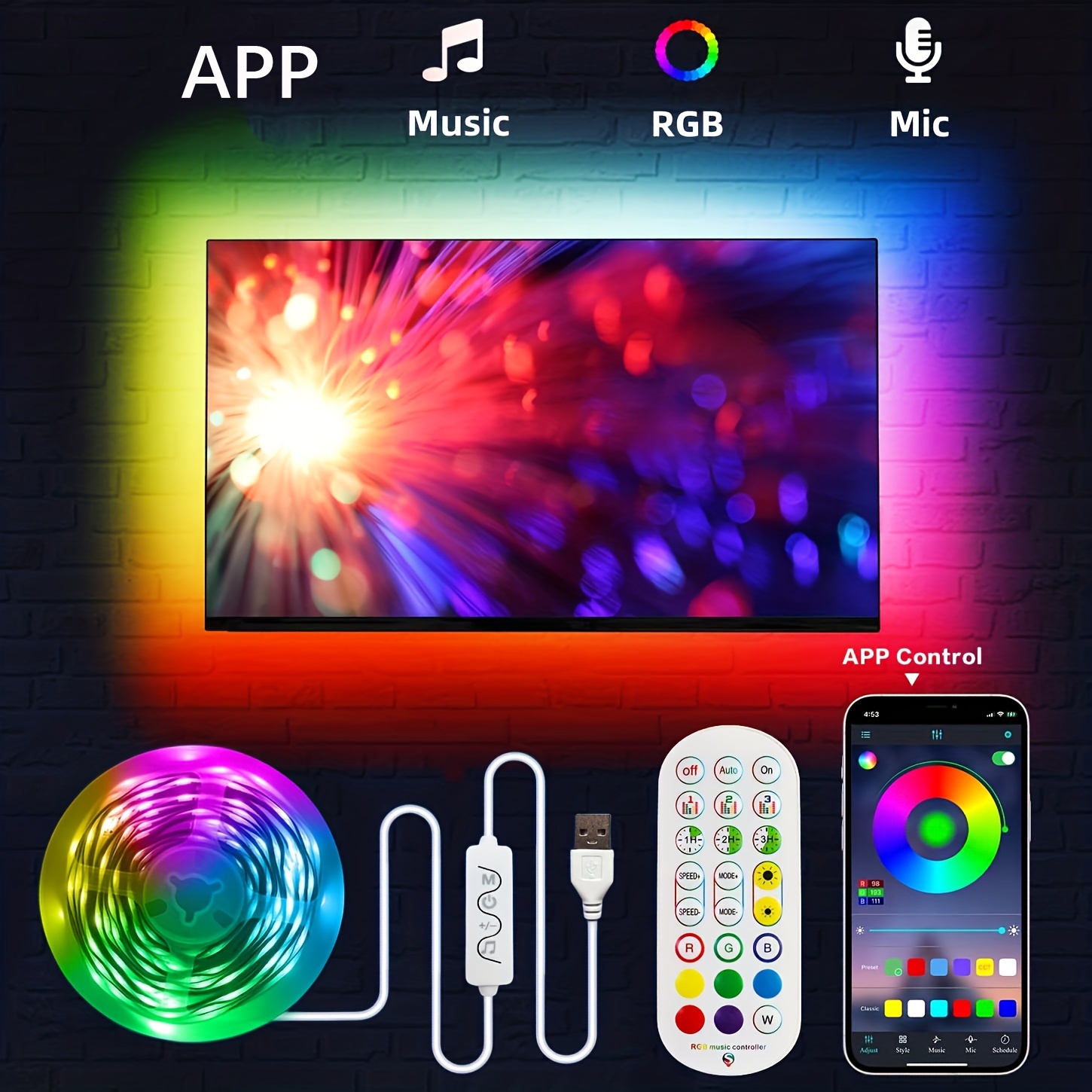 Led Tv Backlights With Smart App Usb Power Lighting Ambient - Temu