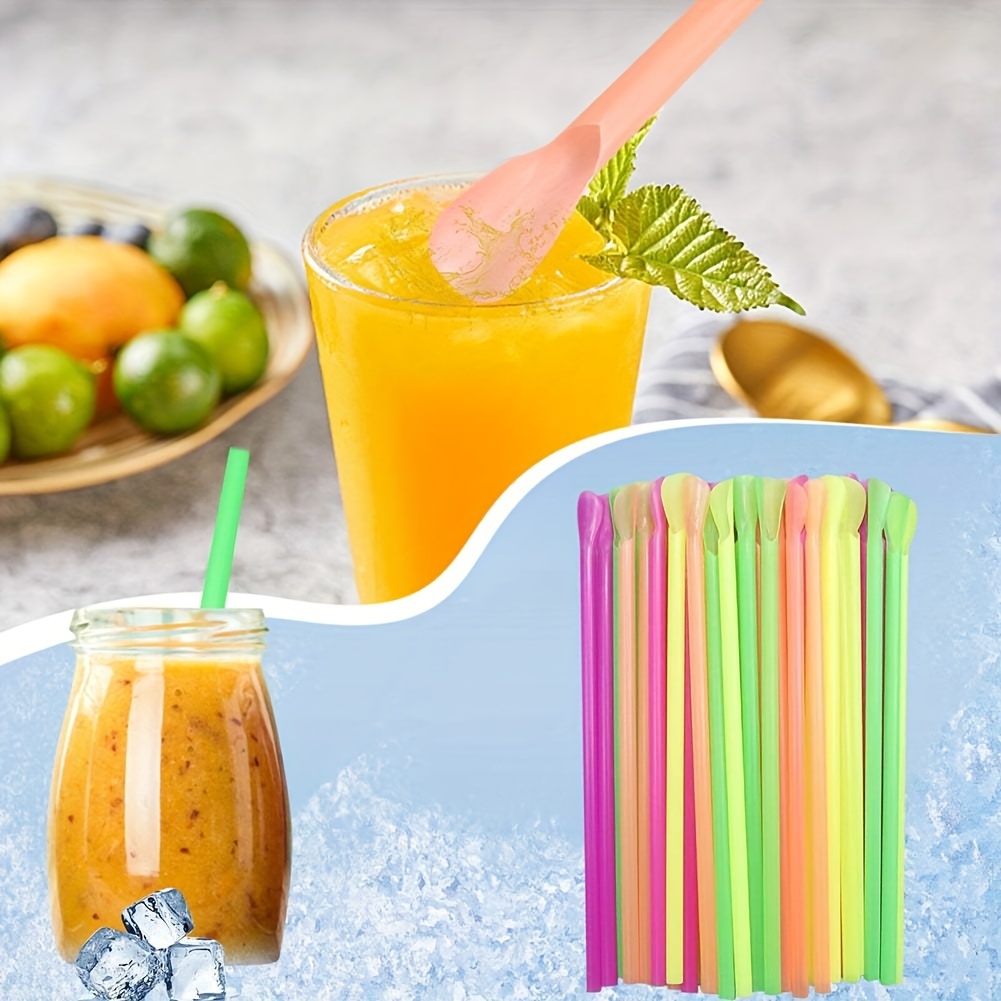 42 Pieces Hard Plastic Spoon Straws 9 Inch Detachable Drinking Straws  Stirring Coffee Spoon for Smoothies Milkshake Frozen Drinks (5 Colors)