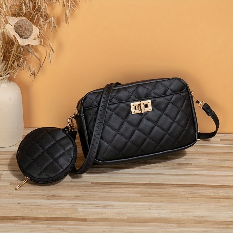 Argyle Quilted Square Shoulder Bag with Pouch