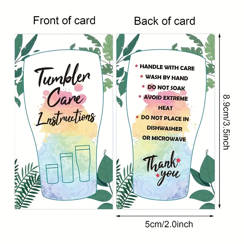  50 Cups Care Instructions Cards - Tumblers and Mugs