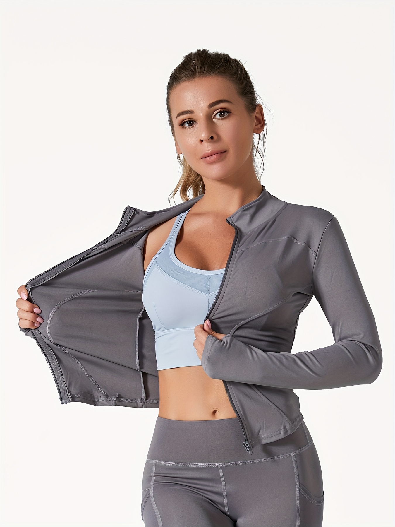 Long Sleeve Fitness Sports Jacket Zipper Slim Fit Sports Top - Temu Canada