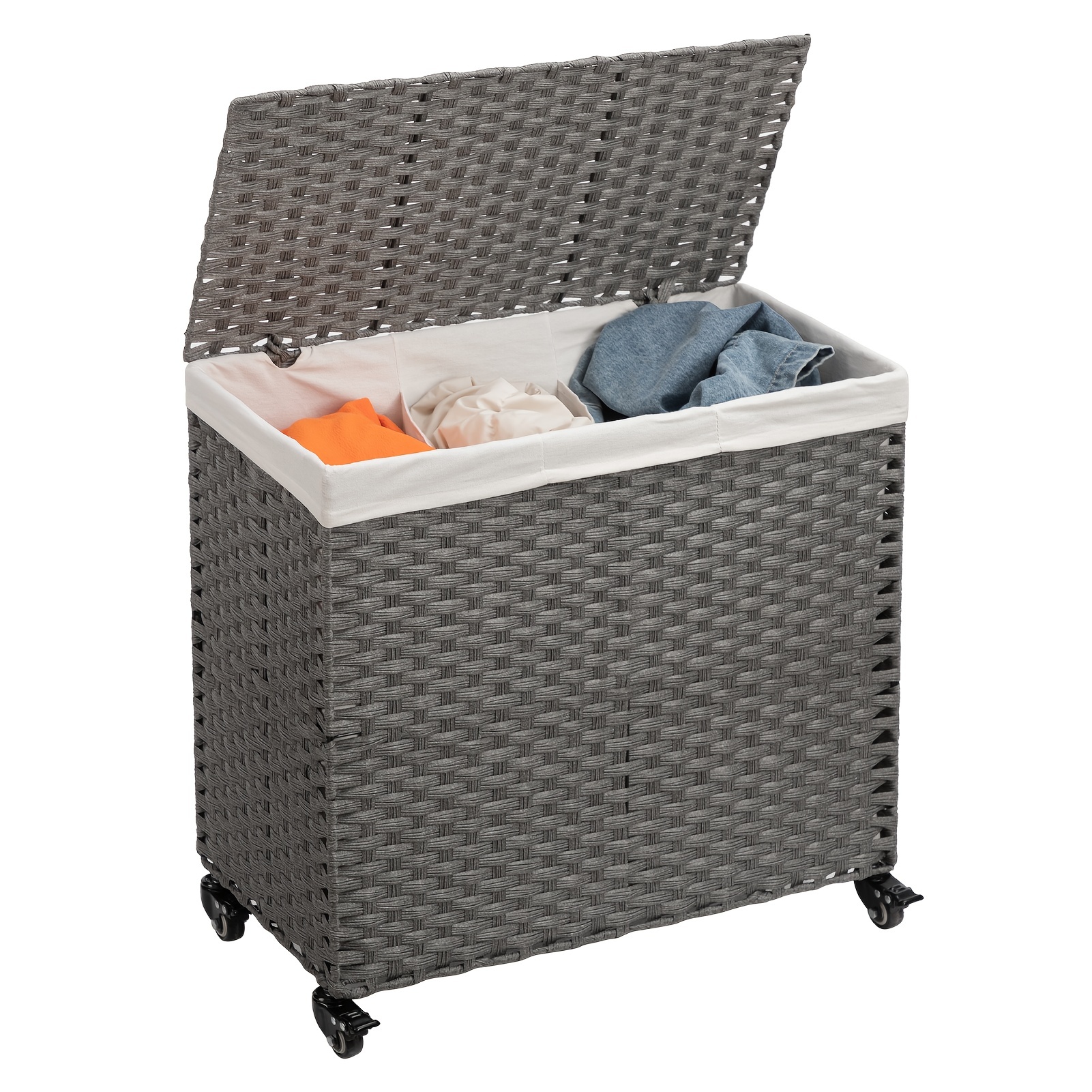 Lifewit Double Laundry Hamper with Lid and Removable Laundry Bags, Large  Collapsible 2 Dividers Dirty Clothes Basket with Handles for Bedroom,  Laundry Room, Closet, Bathroom, College, Grey
