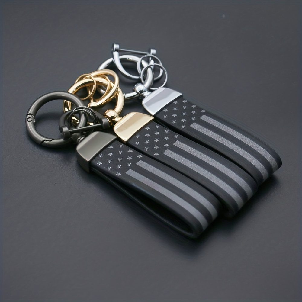 Leather Keychain Blanks, 2pcs Cowhide Key Fob with Key Ring, Navy Blue