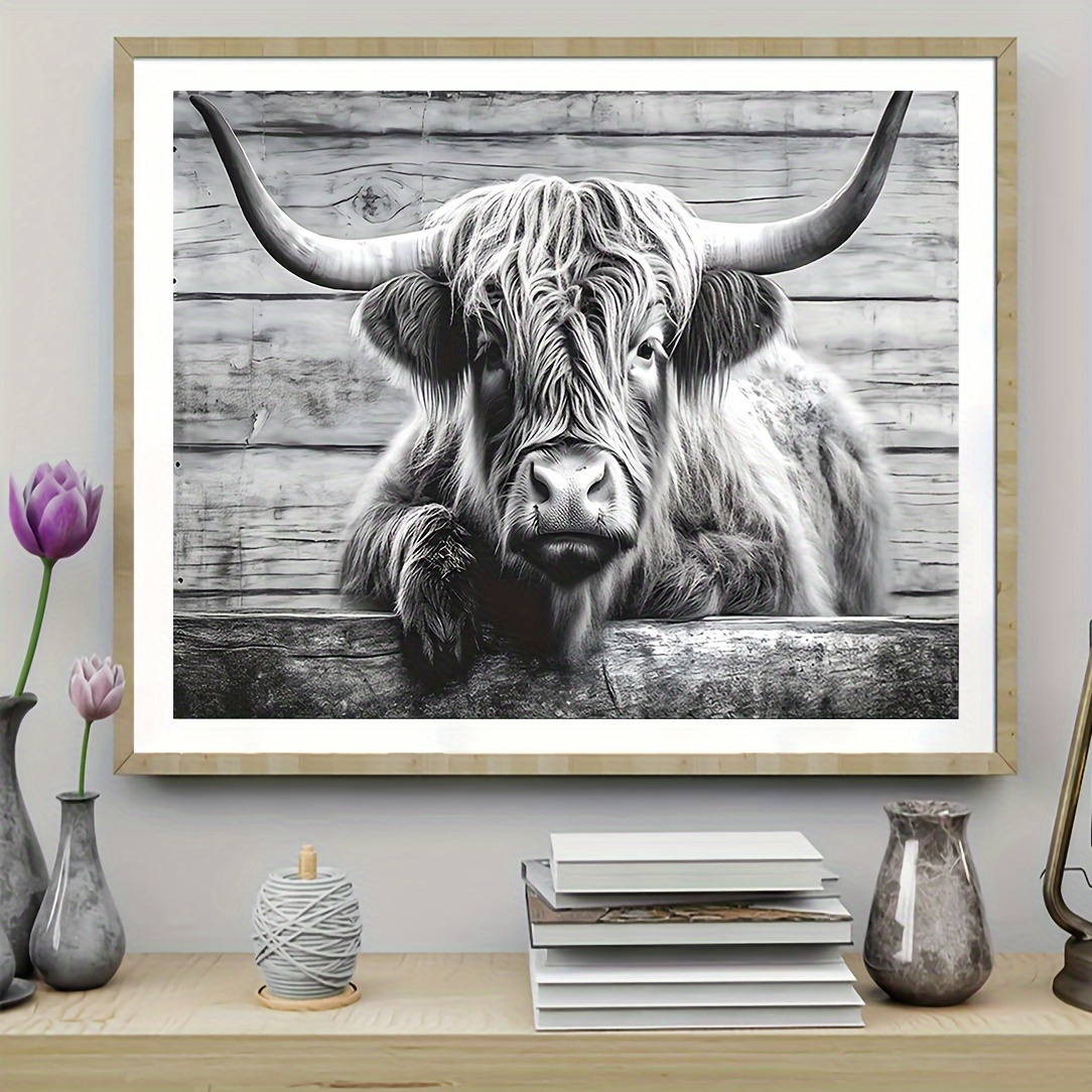 Frameless Cute Highland Cow Wall Art Pasture Temu