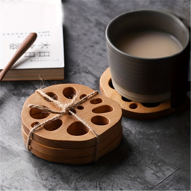 Coaster Set with Holder | Bamboo Wood | Includes 4 Round Coasters and one  Holder | Use for Drinks, Beverages, Beer, Coffee! | Barware Kitchen 