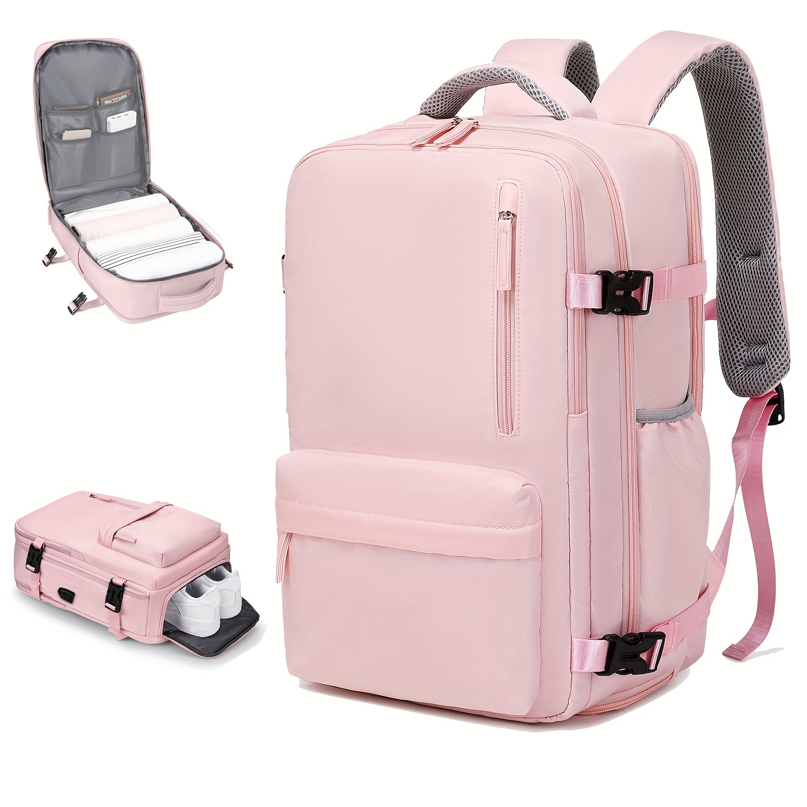  Mochila de viaje grande (2 piezas, rosa y rosa) como artículo  de persona aprobada por vuelo, mochila de transporte de 35 L o 40 L, mochila  para portátil de 16 o