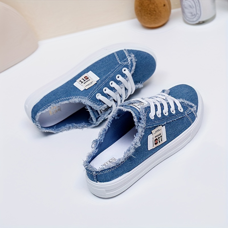 Women's Letter Patched Canvas Mules Sneakers