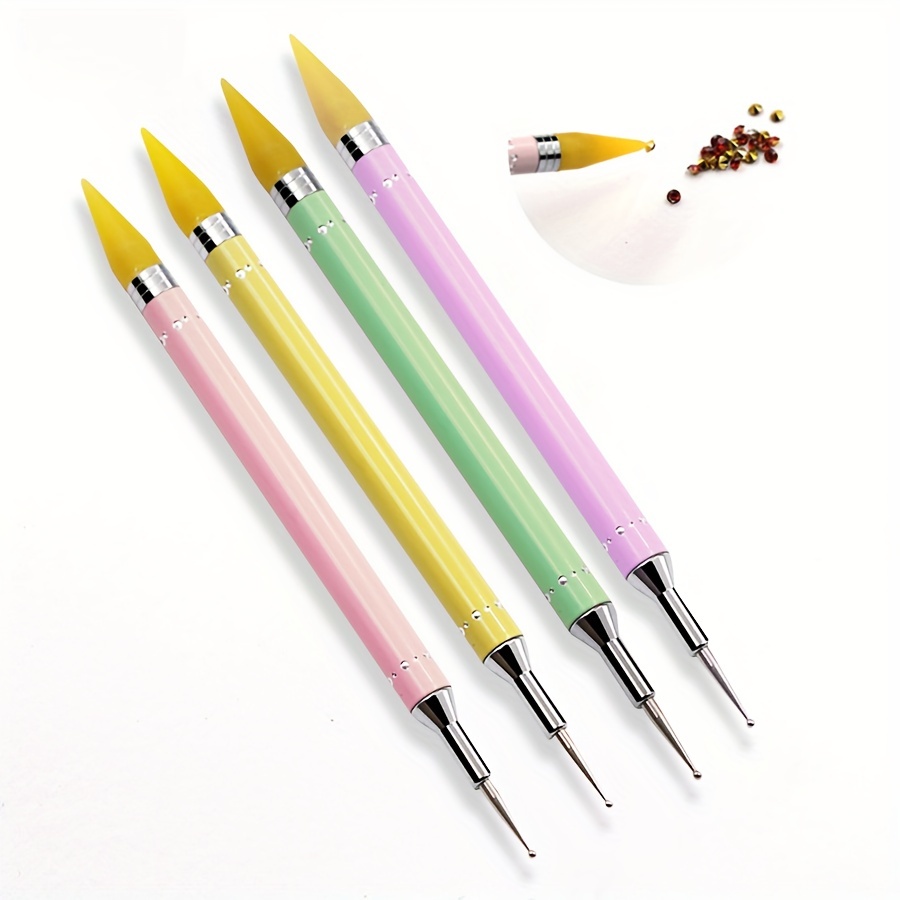 2PCS Wax Nail Rhinestone Picker Dotting Pen,Dual-ended Wax Pencil For Rhinestones  Wax Tip Gradient Handle With Crystal Beads Manicure Nail Art DIY Decoration  Tool 