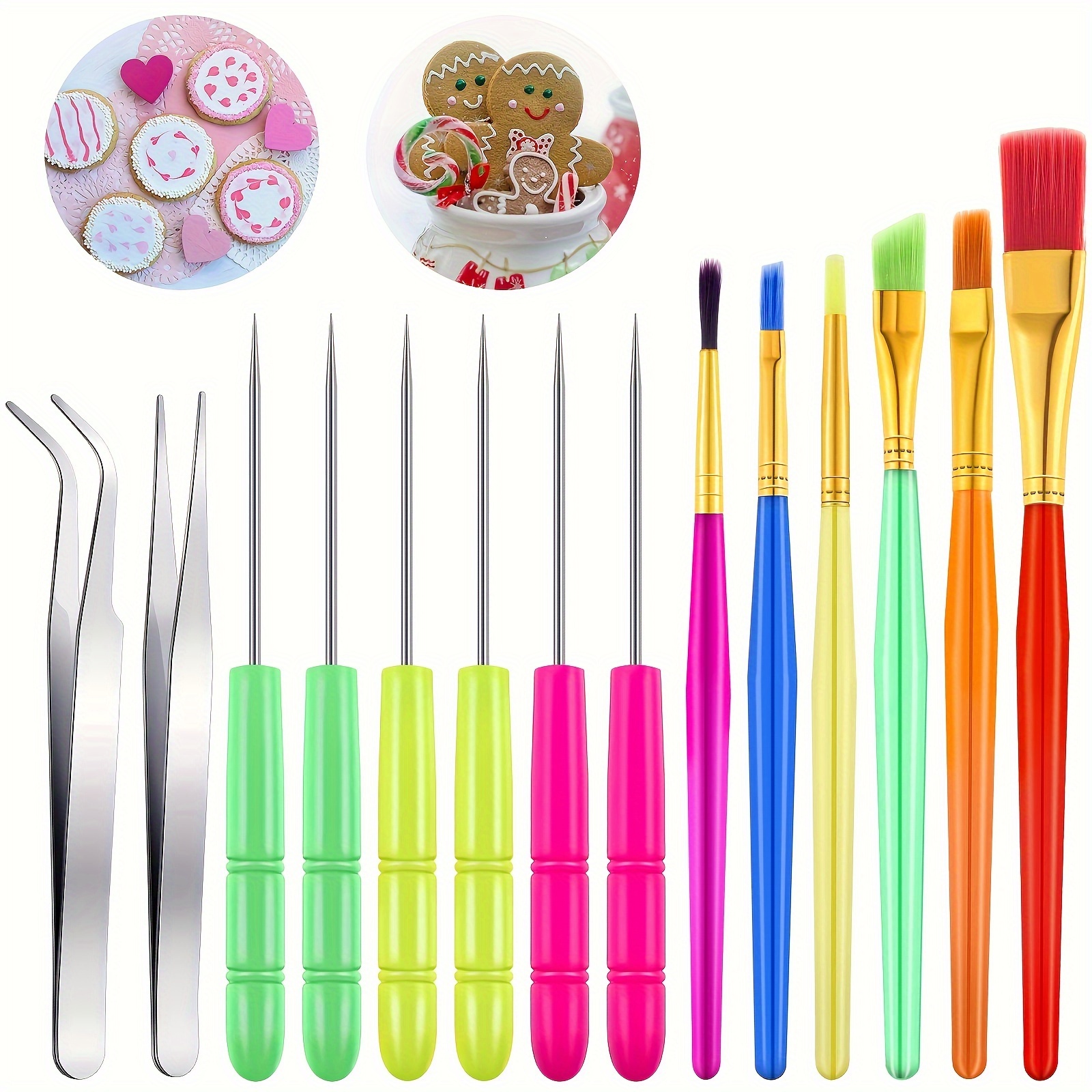 

14pcs Biscuit Decorating Kit, Cake Decorating Brush Scribe Tool, Sugar Stir Needle Baking Tweezers For Sprinkles Elbow And Straight Tweezers, Decorating Supplies For Cookie Cake Fondant