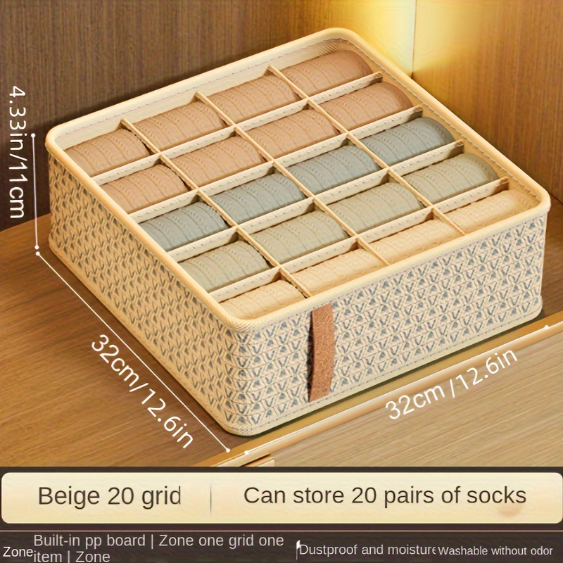 Set Of 4 Pieces Underwear Organizer Washable Wardrobe Foldable Drawer Mesh  Separation Box - Beige