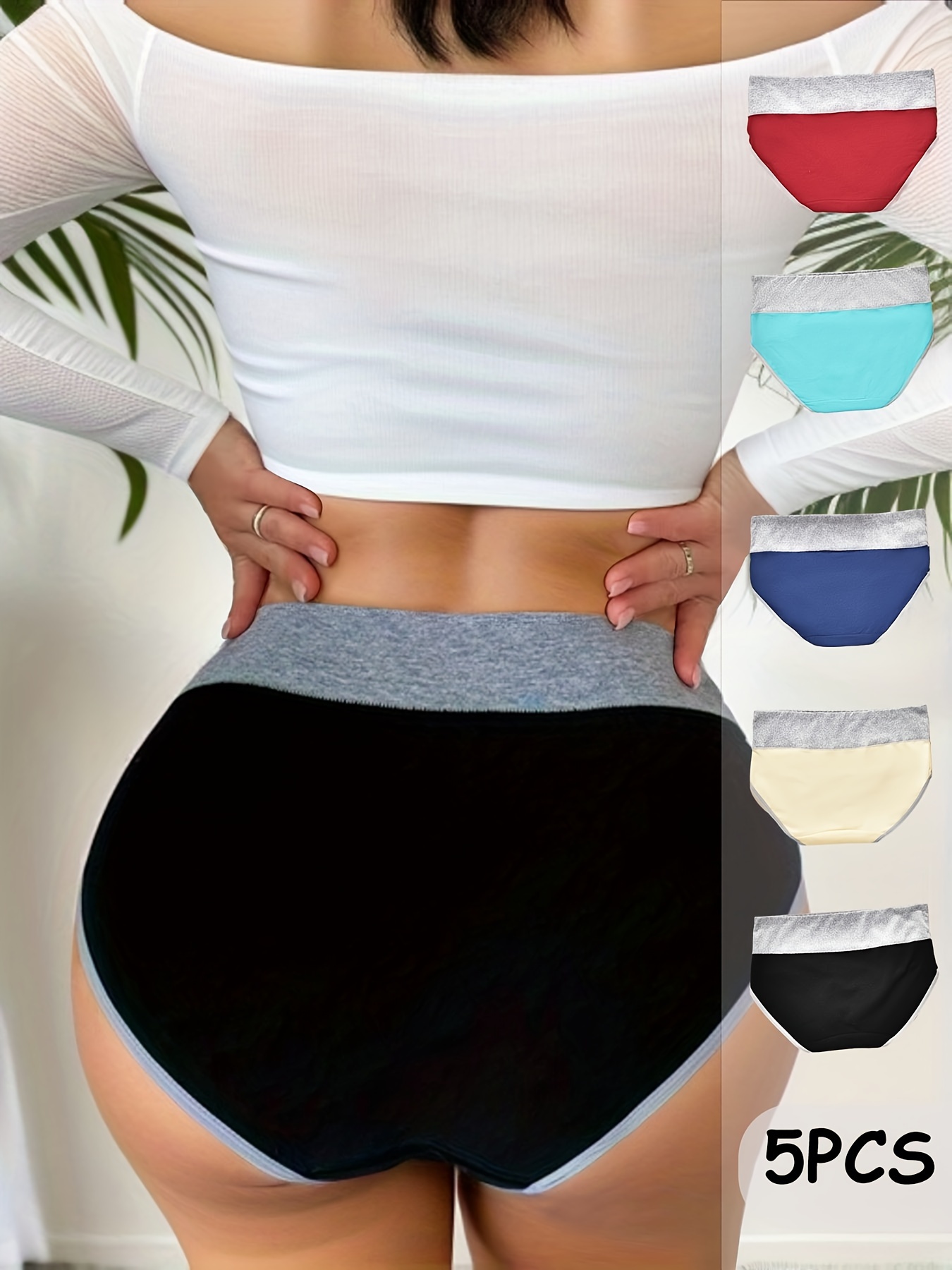 5pcs Simple Colorblock Briefs, Comfy Breathable Stretchy Intimates Panties,  Women's Lingerie & Underwear