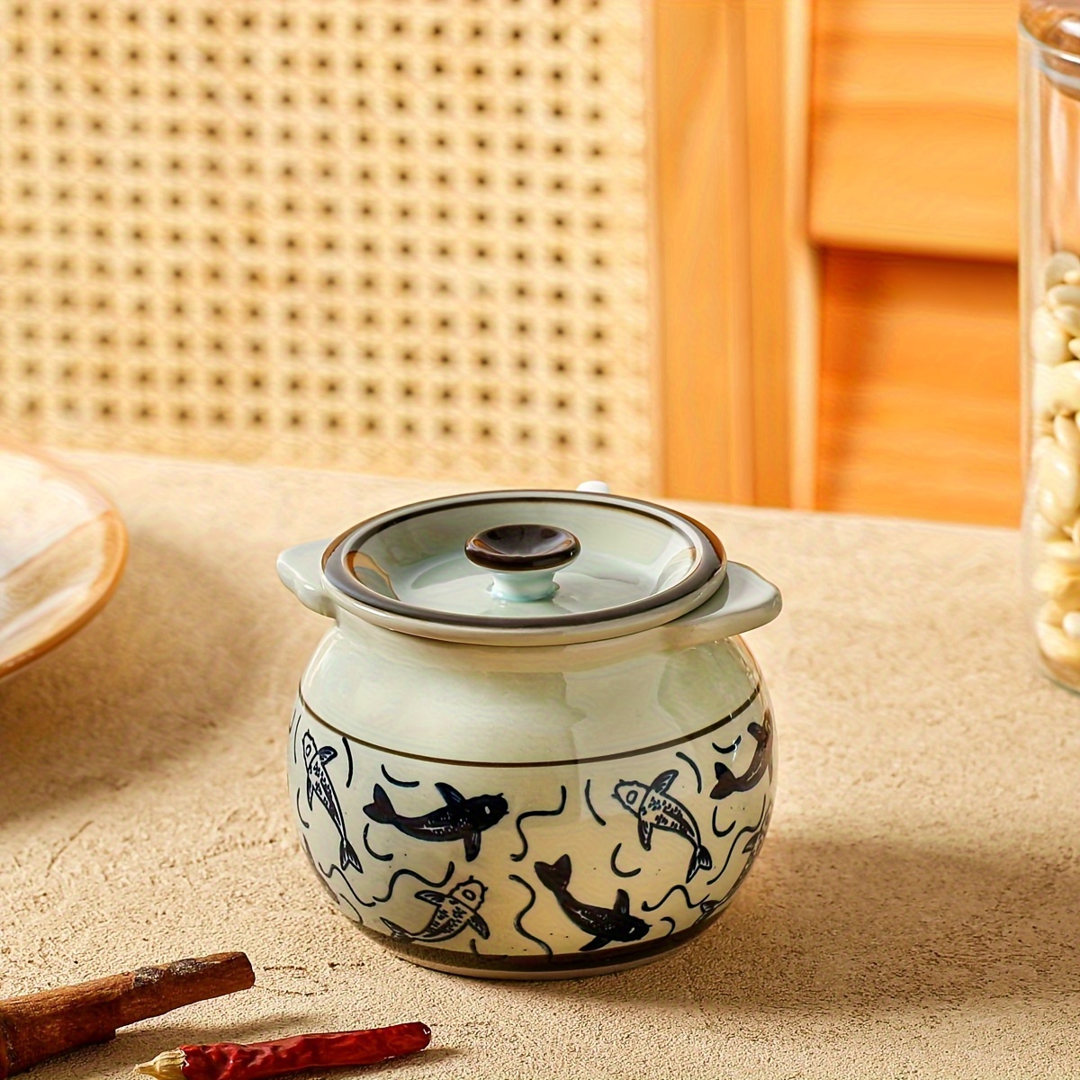 Kitchen Storage Containers Ceramic Jar with Lid Seasoning Box Salt