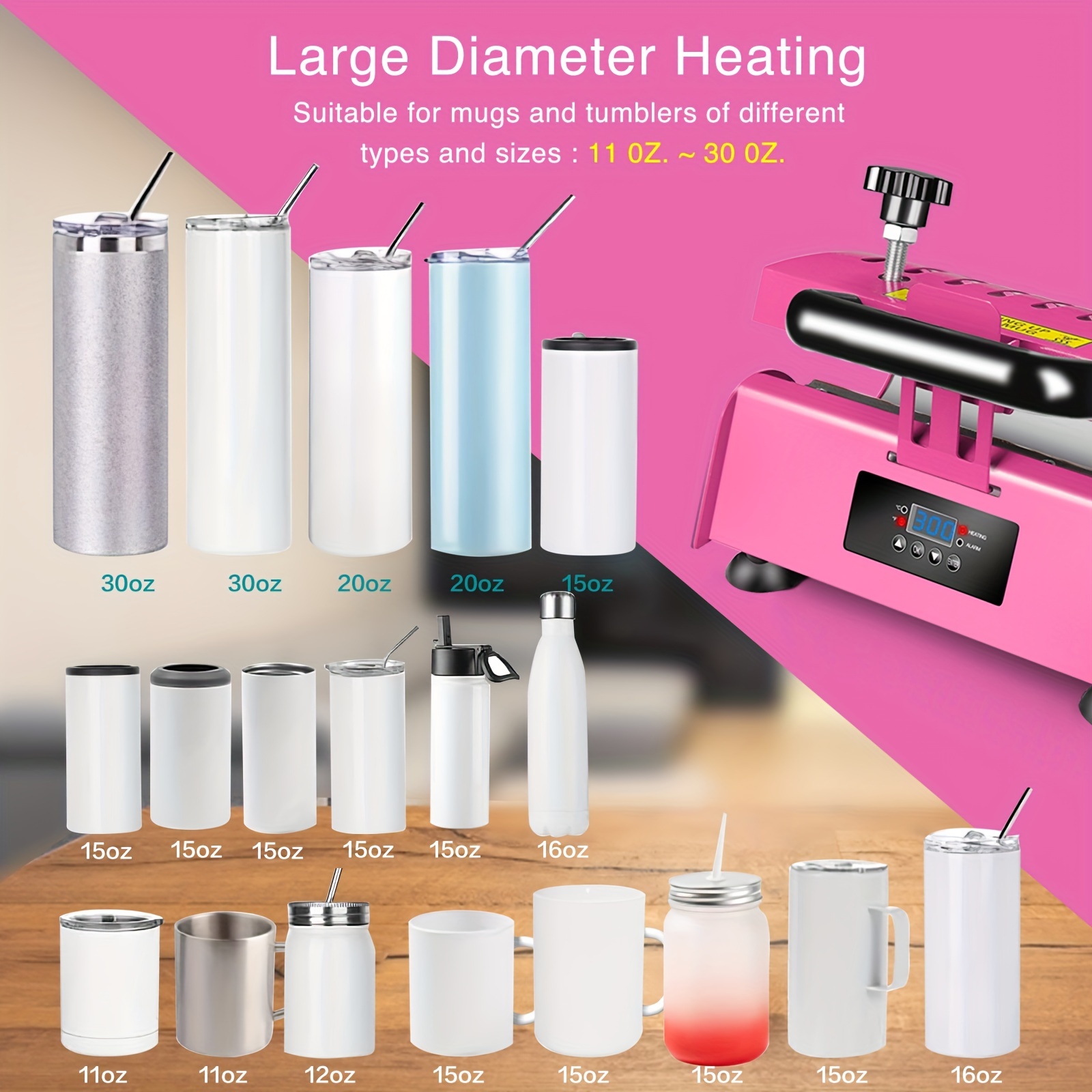 Tumbler Heat Press in Bright Pink Works With 20 Oz and 30 Oz Skinny  Tumblers for Sublimation 
